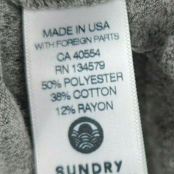 New Sundry Grey T-Shirt Womens 2/M Blue PomPom Trim Short Sleeve - Picture 4 of 5